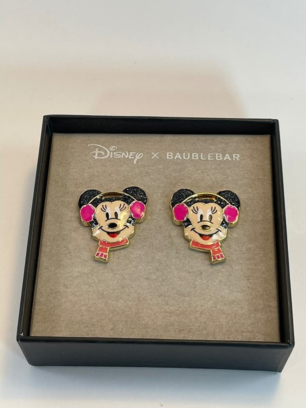 •	Disney x BaubleBar Minnie Mouse Winter Earmuff Earrings New In Box